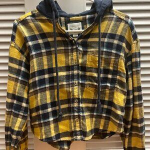 American Eagle Cropped Hoodie Flannel XS